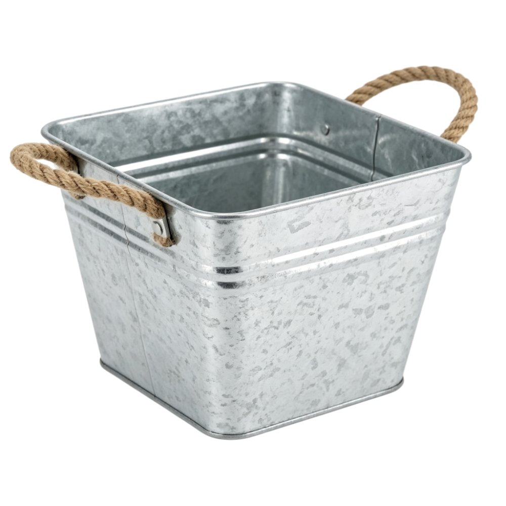 Buckets & Baskets Jute Rope Handle Rolled-Edge Metal Storage Bucket